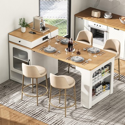 Kitchen Island with 2 Drawers and Side Open Shelves