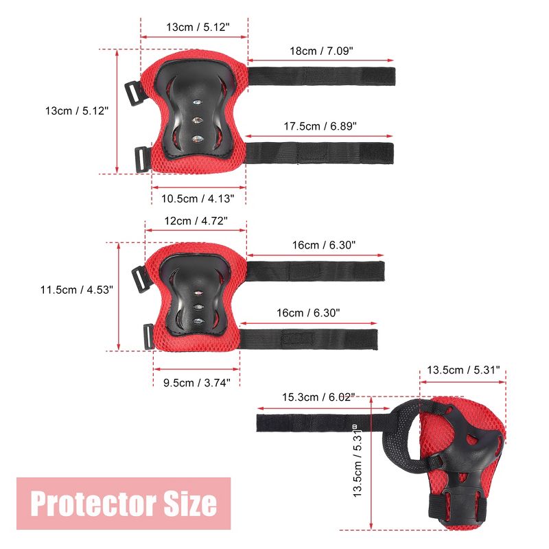 Unique Bargains Skating Bike Skateboard Sports Protective Palm Wrist Elbow Knee Support Brace Set Protective Pads Red Black 5.9" x 4.3", 2 of 9