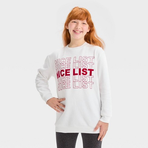 Girls' Oversized 'nice List' Crewneck Sweatshirt - Art Class™ White : Target