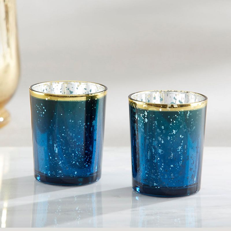 Kate Aspen Blue Mercury Glass Tea Light Holder (Set of 4) | 20191NA, 4 of 12