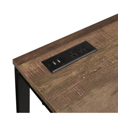 Walnut and Black Adjustable Height Writing Desk with USB Port