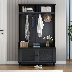 Hall Tree with Bench and Shoe Storage, 40 Inch Entryway Bench with Coat Rack and Shoe Cabinet, 4 Sturdy Hooks, Coat Rack with Shoe Rack, for Mud Room - 1 of 4