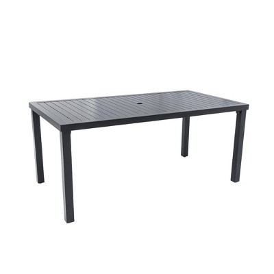 DOMETOUR Modern 35.5"x67" Outdoor Patio Dining Table with Post-Leg Design, Rust-Free, Adjustable Foot Pads, Umbrella Hole with Matching Cover