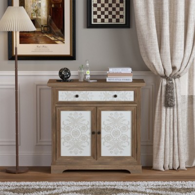 Vintage Accent Storage Cabinet with Drawer and 2 Doors, Carved Floral Sideboard for Living Room, Entryway, or Bedroom – The Pop Home
