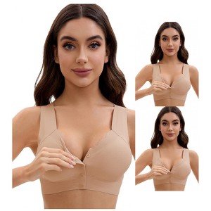 INSPIRE CHIC Women's Front Closure Full Coverage Bra Wirefree Wave Trim U Back Soft Bras 3 Packs - 1 of 4
