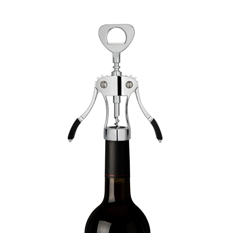 True Spiral Winged Corkscrew, Self Centering Worm, Bottle Opener, Rubber Grip Arms, Silver Finish, 3 of 6