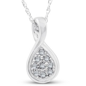 Pompeii3 1/10ct Pave Tear Drop Solitaire Diamond Pendant 10K White Gold - 1 of 4