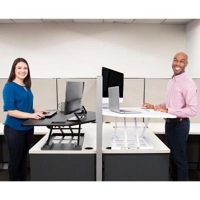White Pneumatic Height Adjustable Corner Standing Desk Converter