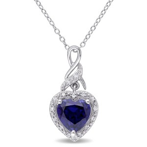 EVERLY JEWELRY | Sterling Silver 0.06 CT Diamond TW & 2 1/4 CT TGW Created Blue Sapphire Heart Pendant With Chain - 1 of 4