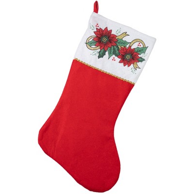 Northlight 19 Red and White Felt Christmas Stocking with Glitter  Snowflakes and Gemstones