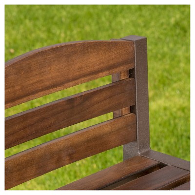Milos Dark Brown Acacia and Metal Outdoor Barstools, Set of 2