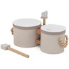 Label Label: Wooden Bongos - Tan, 2 Dragonfly Drum Sticks, Carry Handles-Ages 2+ - 2 of 4