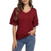 Clearlove Women's Casual Blouses Ruffle Sleeve T Shirts V Neck Double Tiered Bell Sleeve Top - 2 of 4