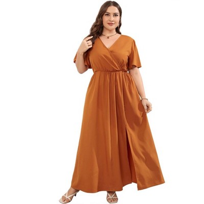 Whizmax Women Plus Size Wrap Maxi Dress Short Flutter Sleeves Empire ...