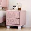 20.00"Elegant Velvet Nightstand with 2 Drawers and Crystal Handle, Storage Bedside Table with Button-Tufted, Pink - 4 of 4
