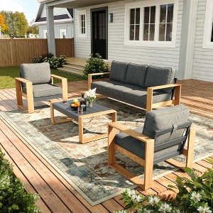 LayinSun 4 Pieces Aluminum Patio Furniture Set with Coffee Table, Oversized Seat with Hight Back, Outdoor Conversation Sets - 1 of 4