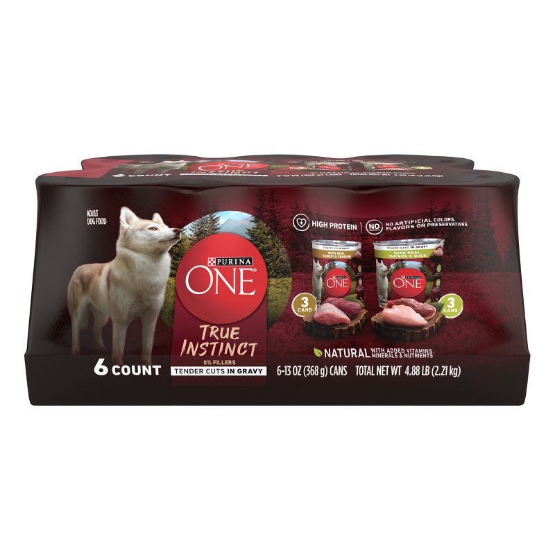 Purina ONE SmartBlend True Instinct Tender Cuts In Gravy with Real Turkey,Chicken, Duck and Venison Wet Dog Food - 13oz/6ct Variety Pack, 1 of 10