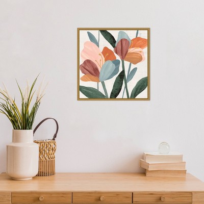 16" x 16" Gold Framed Azalea Flowers Canvas Wall Art