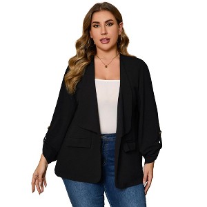 Womens Plus Size Blazers Business Casual Knit Blazer for Work Long Sleeve Shawl Lapel Blazer Suit Jackets - 1 of 4