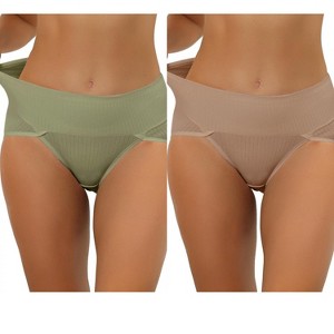 Allegra K Women's Hi-Cut Ribbed High Waist Tummy Control Available in Plus Size Briefs 2 Packs - 1 of 4