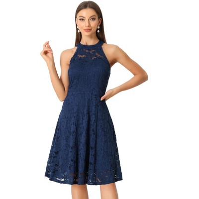 Allegra K Women's Lace Halter Neck Sleeveless Elegant Cocktail A-Line Dress