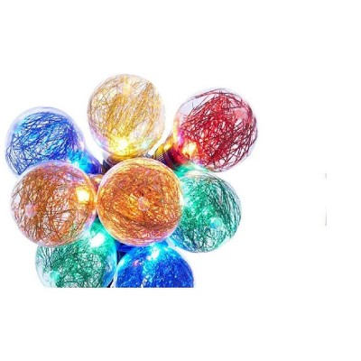 J. Hofert Co 10 Count Multi Color Tinsel Filled Globe Light Set - 6.5 ft Green Wire