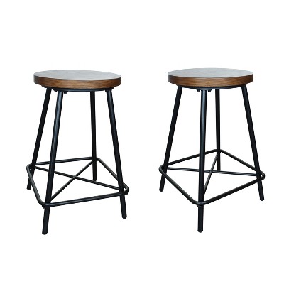 Carolina Living Set of 2 24" Inez Counter Height Barstools Black: Modern Round Metal Frame, MDF Legs, 250lb Capacity