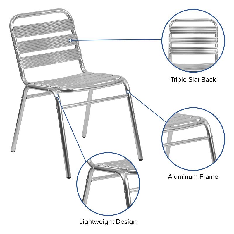 Emma and Oliver Aluminum Indoor-Outdoor Stack Chair with Triple Slat Back, 3 of 11
