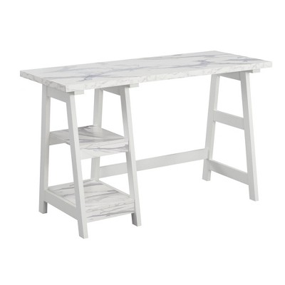 Designs2Go Trestle Desk with Shelves White Faux Marble/White - Breighton Home