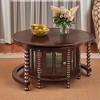Mshliw Vintage Round Nesting Coffee Table Set with Bamboo Glass Doors, Retro Beaded Legs, Hidden Storage, Walnut Wood Finish for Living Room - 4 of 4