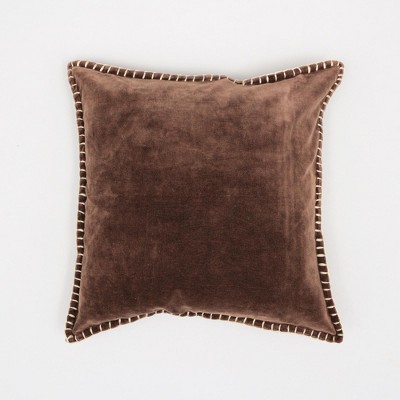 TopComfy Support Pillow Stonewashed Cotton Velvet Throw Pillow with Handstitched Edges for Elegant Decor, Brown, 19"*19"*1"