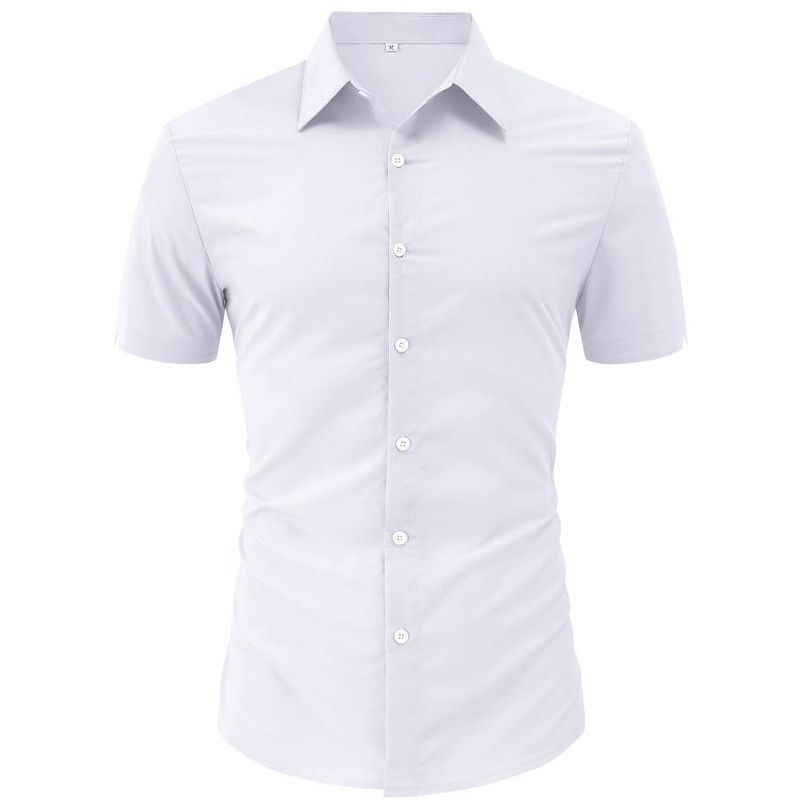 Men's Muscle Shirts Short Sleeve Button Up Shirt Slim Fit Dress Shirts, 1 of 6