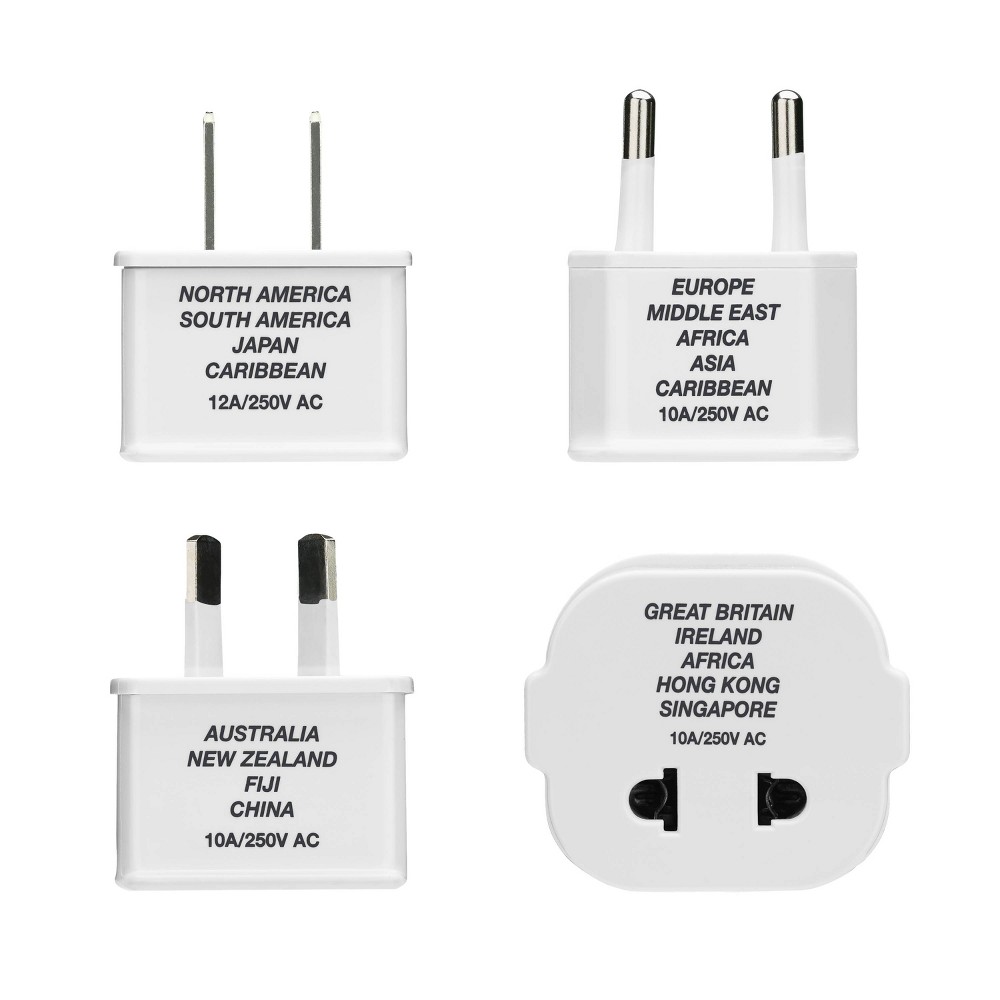 Travel Smart Polarized 12W Power Adapter Plug 4pc Set: Outlet Adapters with 5 Outlets, 10A Maximum Amperage