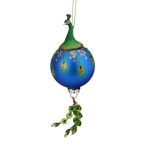 Northlight Blue & Green Peacock Ball & Figural Glass Ornaments, 3