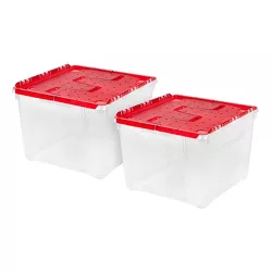 IRIS USA Ornament Storage Box, Plastic Organization Container Bin, Clear/Red