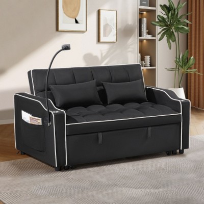 3-Length Multi-Functional Sofa Bed with Suede, USB, Ashtray, & Swivel Phone Stand