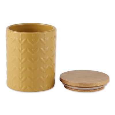 Honey Gold Retro Vine Textured Ceramic Canister Set with Bamboo Lids