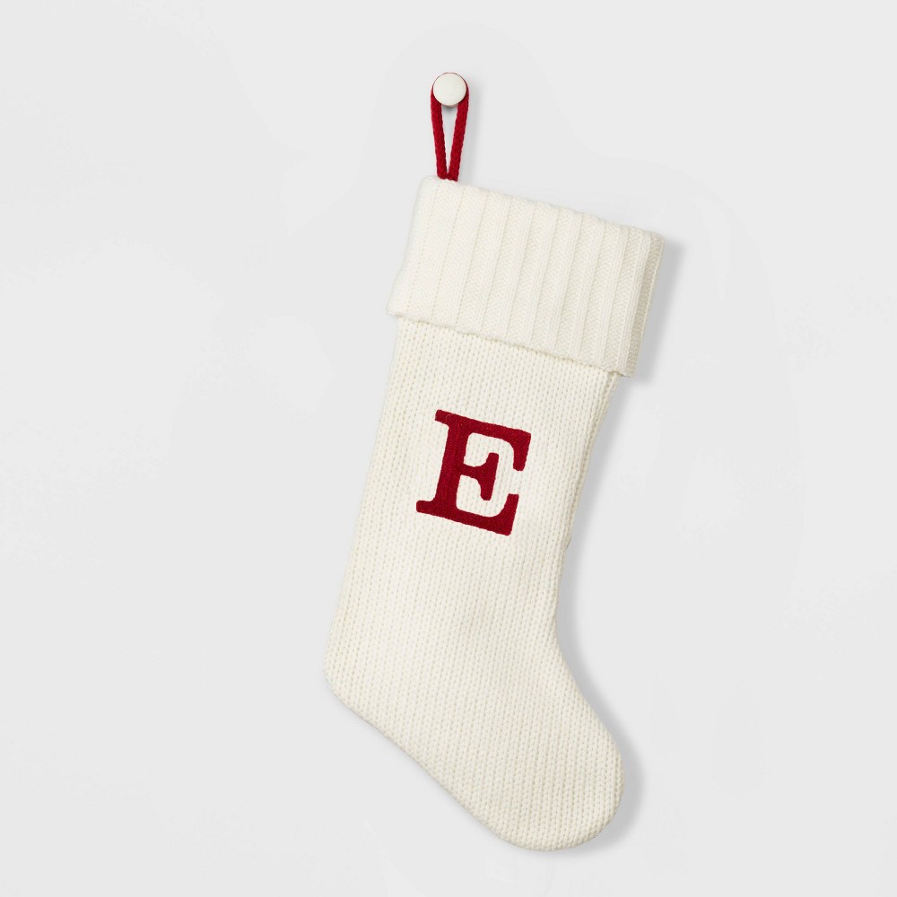 Knit Monogram Stocking White E - Wondershop