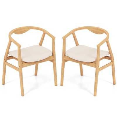Tangkula Set of 2 Leisure Bamboo Armchair Accent Chair w/ Curved Back & Bamboo Structure
