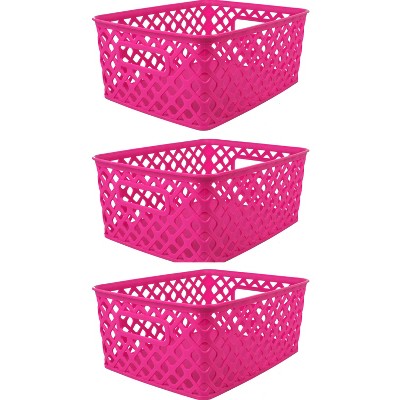 Small Plastic Basket Weave Tote, Blush, 10 x 7 inches