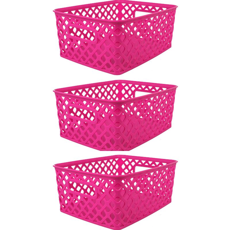 Romanoff Woven Basket, Small, Hot Pink, Pack of 3, 1 of 2