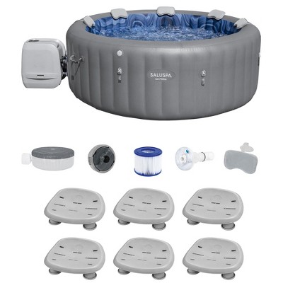 Bestway SaluSpa Santorini HydroJet Inflatable Hot Tub with 180 Soothing Jets and 6 Pack of SaluSpa Non Slip Pool and Spa Seats