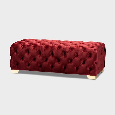 Red tufted store ottoman