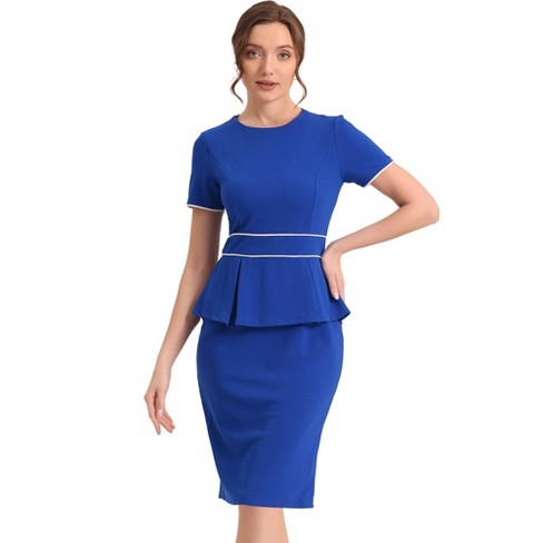 Allegra K Women's Crew Neck Short Sleeve Business Elegant Office Peplum  Sheath Dresses : Target