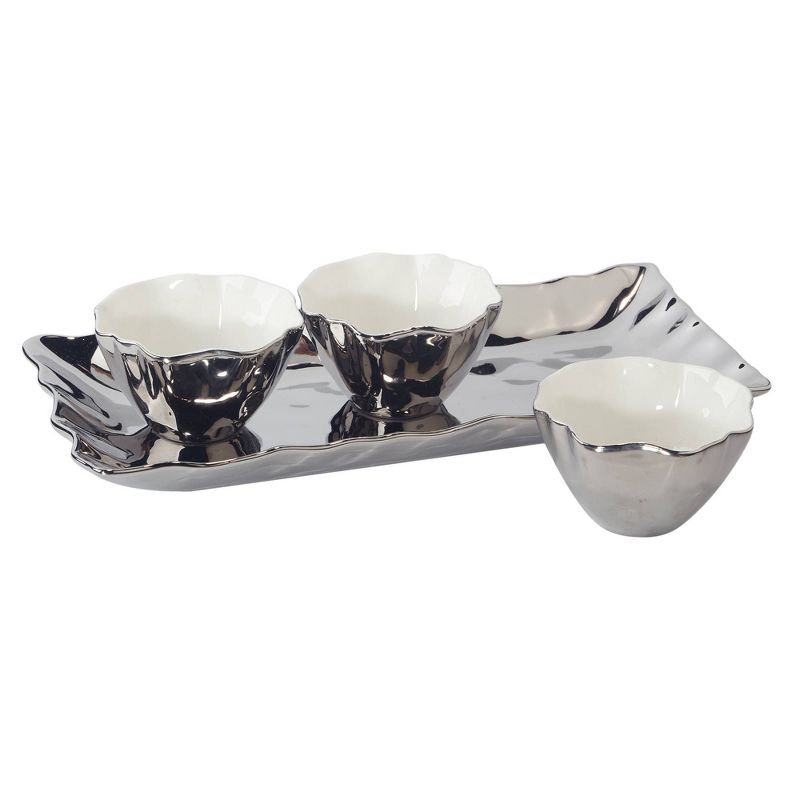 Certified International 4pc Silver Coast Tray and Condiment Bowl Set, 2 of 4