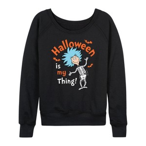 Women's - Dr. Seuss - Halloween Is My Thing Lightweight French Terry Wide Neck Long Sleeve Shirt - 1 of 4