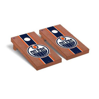 NHL Edmonton Oilers Premium Cornhole Board Rosewood Stripe Version