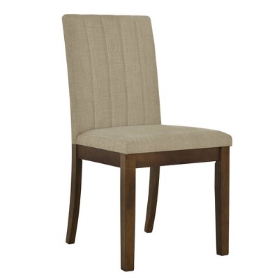 Taupe Linen Upholstered Parsons Side Chair with Wood Legs, Set of 2
