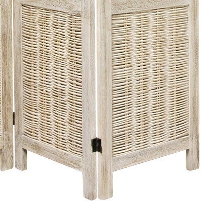 Burnt White Bamboo and Hardwood 4-Panel Folding Room Divider