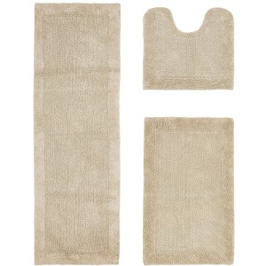 Edge Bath Rug 100% Premium Cotton Ultra-Soft Water Absorbent Tufted Solid Reversible 3 Piece Bathroom Rug Set for Machine Washable Bathmat - 1 of 4